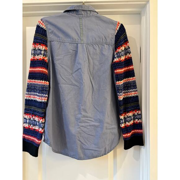 We The Free Free People Chambray Fair Isle Knit Sleeve button up Size M GUC - Picture 3 of 5